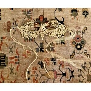 VTG Venetian  Lace Masquerade Mask Gold Carnival Mardi Gras Holiday Italy